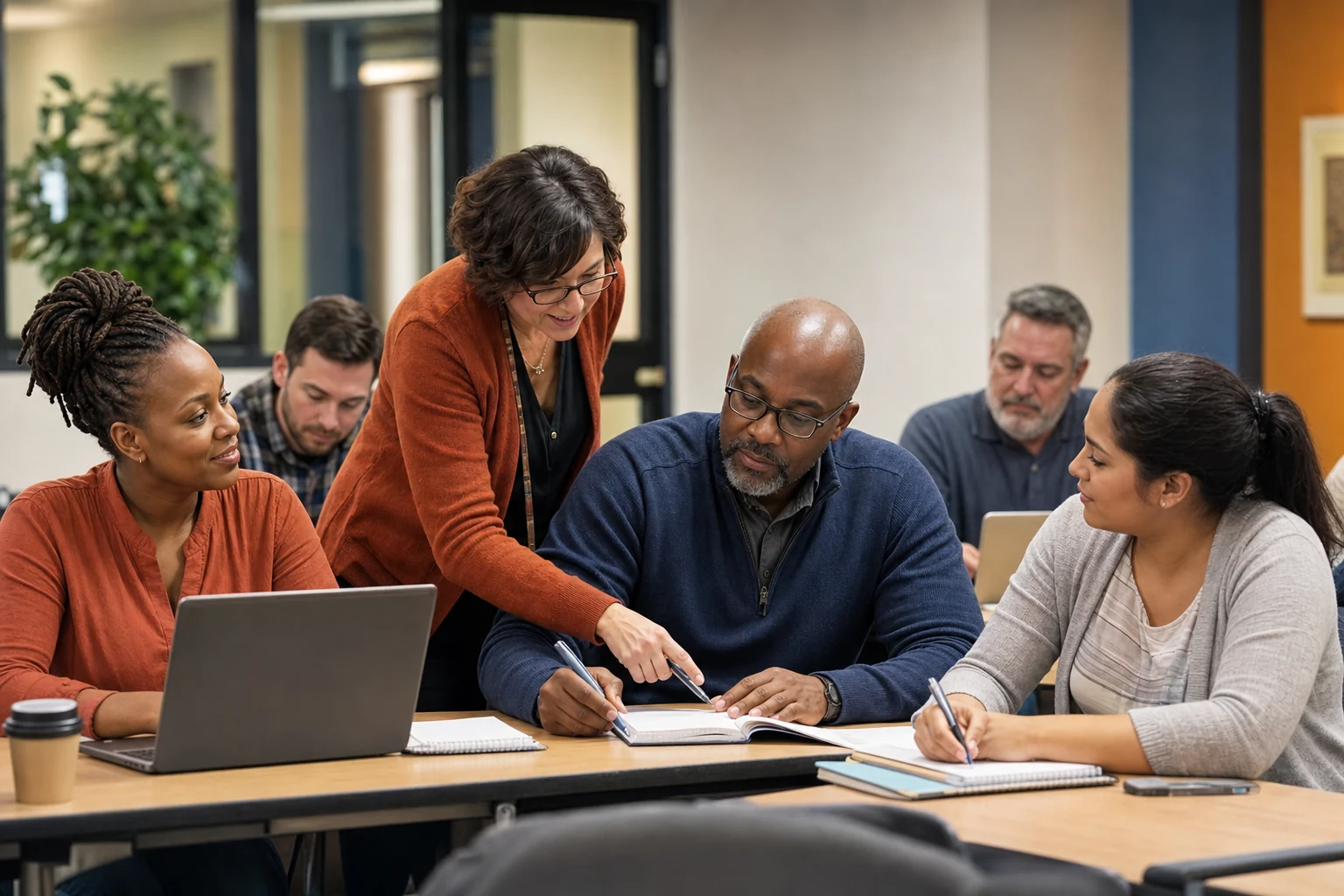 Adult students learning together at a regional university center